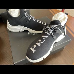 Prada Logo Knit Sock Trainer Sneakers - Women Size 37.5 - BRAND NEW
